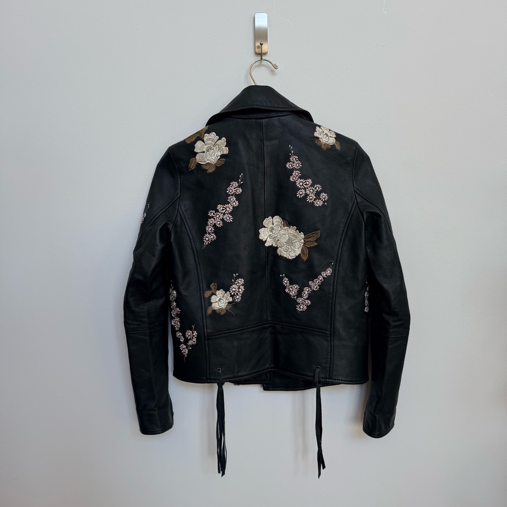 LAMARQUE Floral Embroidered Black Leather Moto Jacket XS - Picture 6 of 11